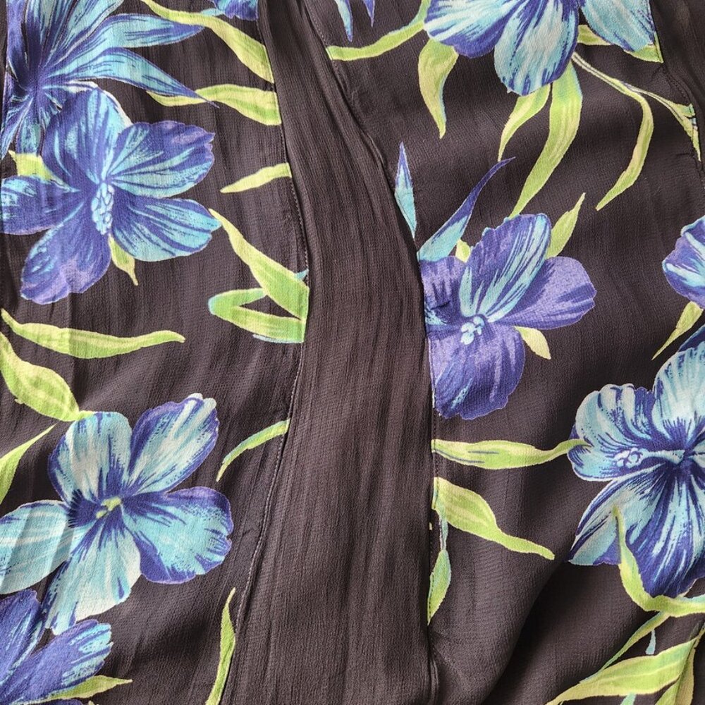 Vintage 90s Black Floral Midi Dress Crinkle Fairy Grunge Blue Lola P Medium - Picture 10 of 16